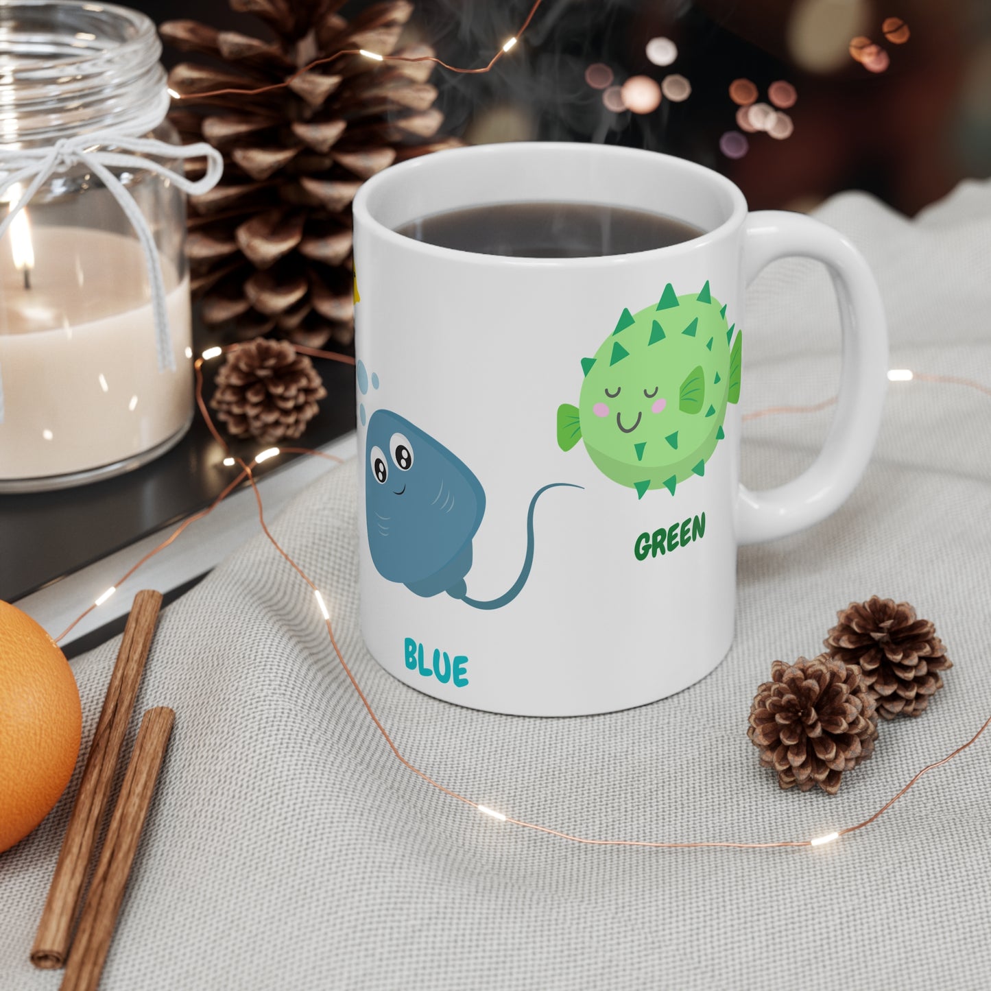 Red Yello Blue Green Fish Mug 11oz