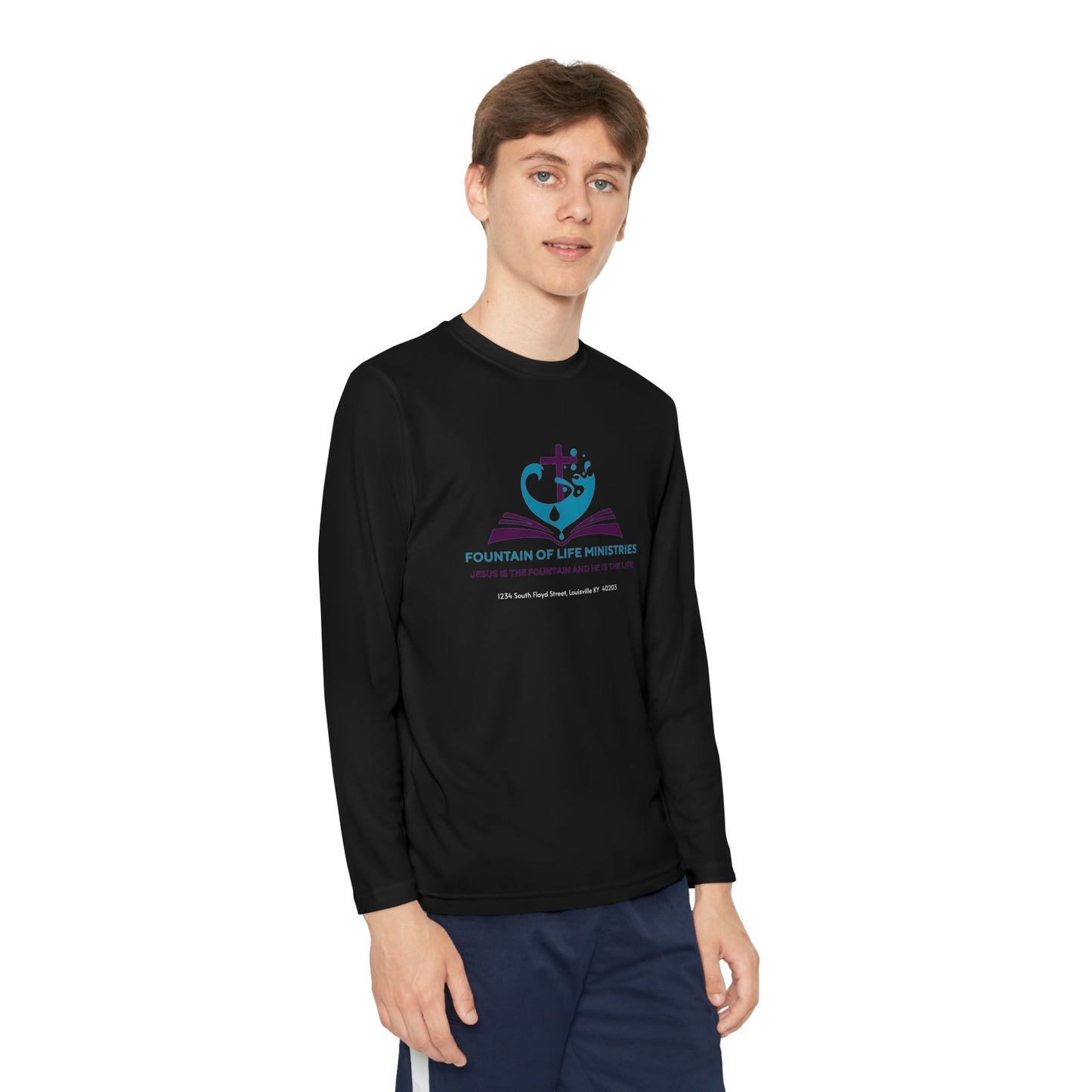 FOLM:  Members shirt - back John 4:14 -Youth Long Sleeve Tee